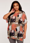 Curve Paintsplash Mesh Oversized Top, Coral, large