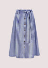 Striped Button Midi Skirt, Blue, large