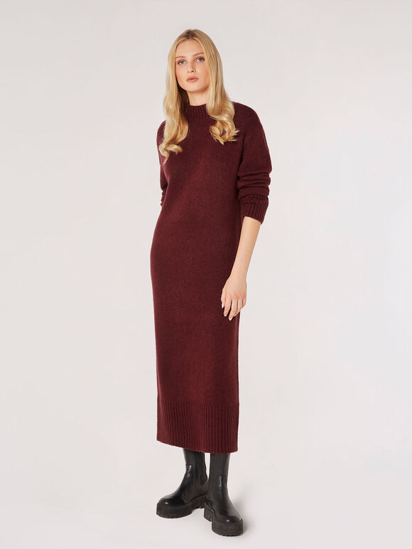 Chunky Knit Midi Dress, Burgundy, large