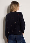 Floral Embroidered Jumper, Navy, large