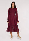 Polka Dot Smocked Midi Dress, Burgundy, large