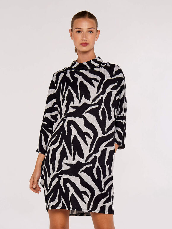 Animal Print Cocoon Dress, Grey, large