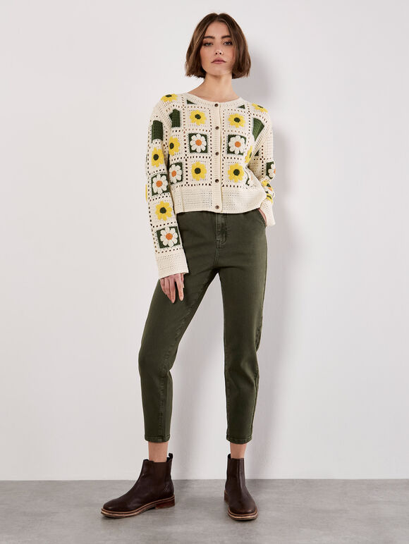 Patchwork Daisy Crochet Cardigan, Yellow, large