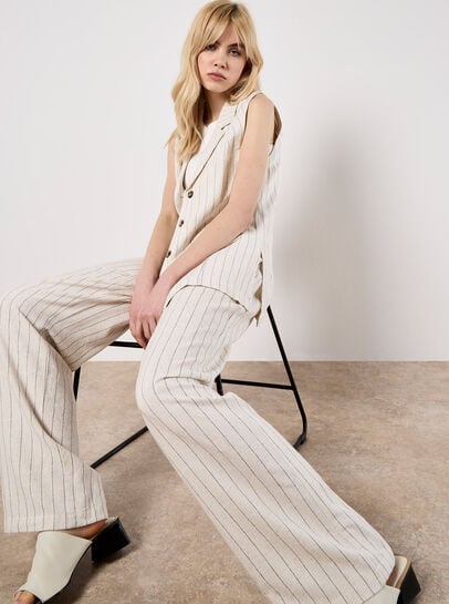 Straight Leg Pinstripe Woven Trousers