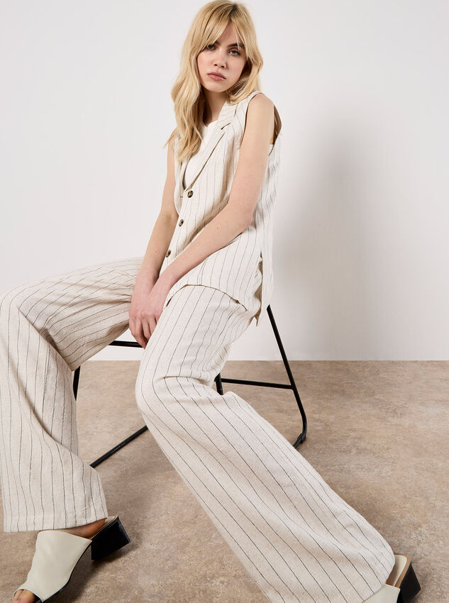 Straight Leg Pinstripe Woven Trousers, Stone, large