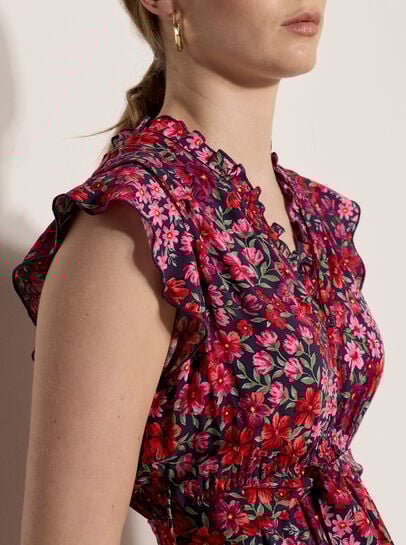 Ruffle Floral Patchwork Mini Dress