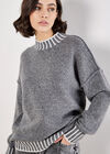 Stripe Trim Mock Neck Oversized Jumper, Dark Grey - Charcoal, large