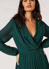 Mini-robe portefeuille plissée en mousseline de soie, Vert, grand
