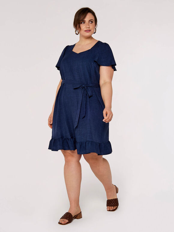 Curve Lightweight Denim Mini Dress, Navy, large
