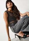 Rhinestone Mesh Crop Top, Black, large