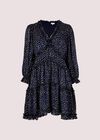 Textured Dot Ruffle Dress, Navy, large