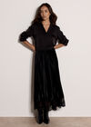 Pleated Velvet Lace Trim Midi Skirt, Black, large