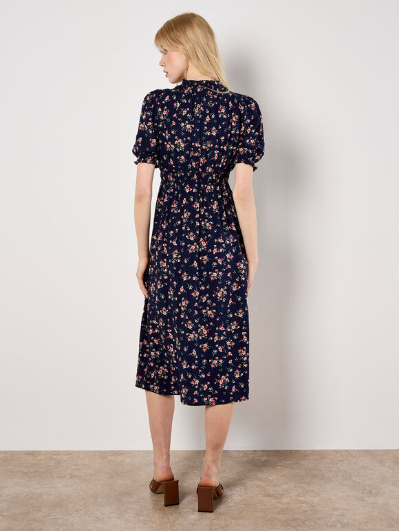 Ditsy Floral Milkmaid Midi Dress, Navy, large