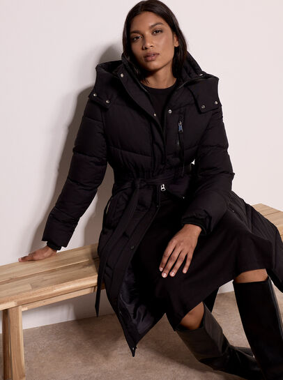 Long Belted Puffer Coat