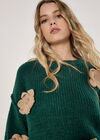 Applique Flower Chunky Knit Jumper, Green, large