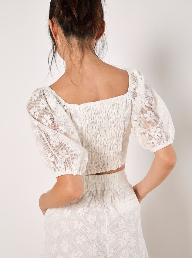 Daisy Mesh Cropped Top, Cream, large