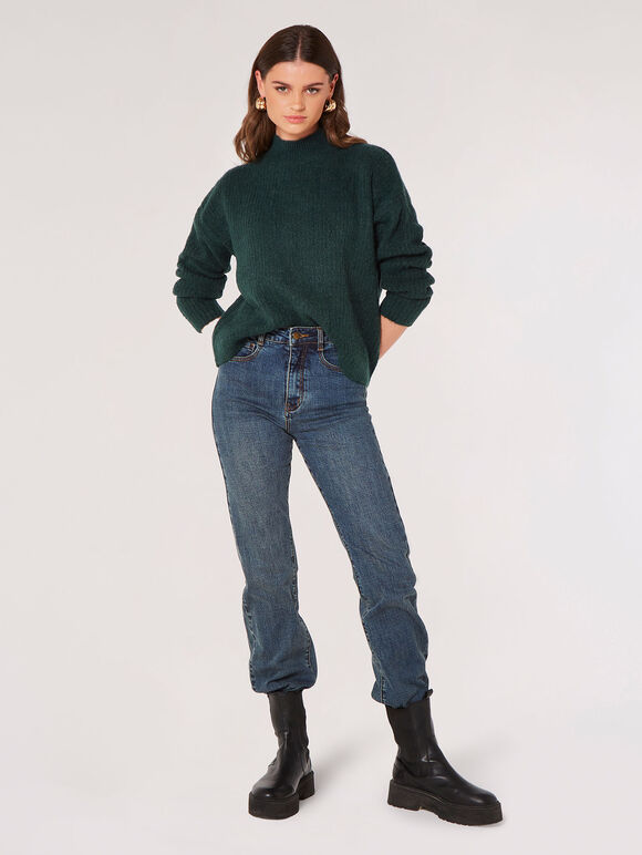 Chunky Knit Ribbed Jumper, Green, large