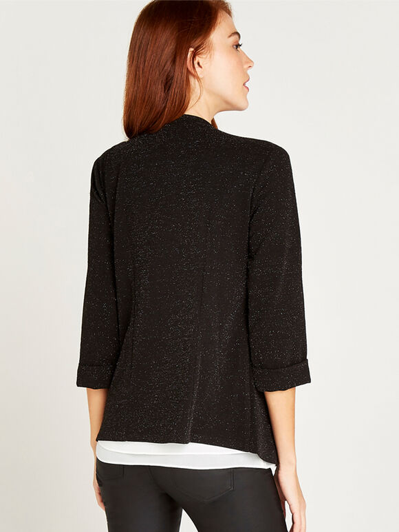 Glitter Tuxedo Blazer, Black, large