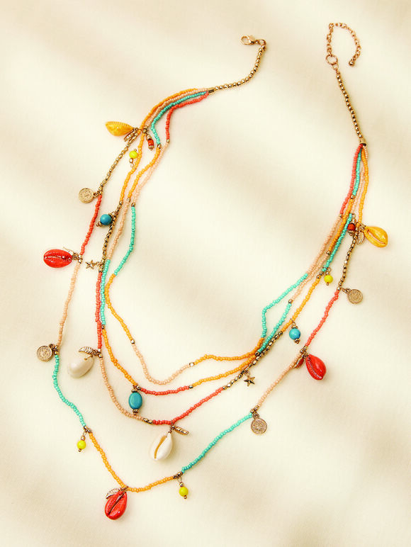 Collier superposé de perles colorées, assorti, grand