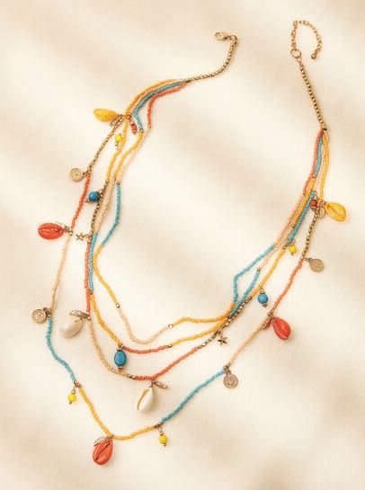Mehrschichtige Halskette mit bunten Perlen