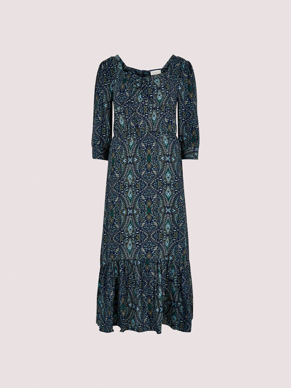 Paisley Print Midi Dress, Navy, large
