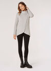 Roll Neck Wrap Jumper, Grey, large