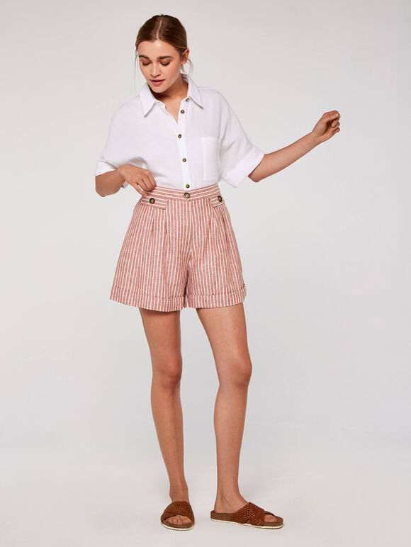 Stripe Linen Blend Shorts, Rust, large
