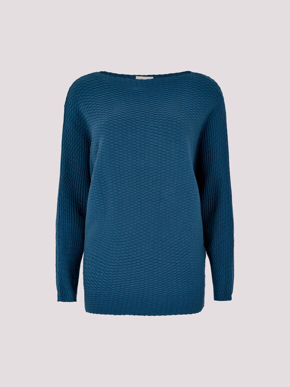 Textured Knit Lightweight Jumper, Teal, large