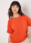 Textured Cotton Button Back T-Shirt, Orange, large