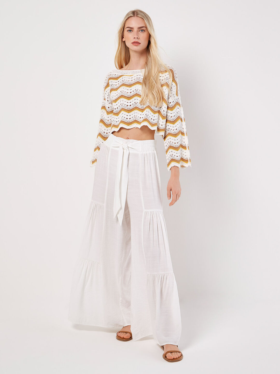 Tiered Wide-Leg Woven Trousers