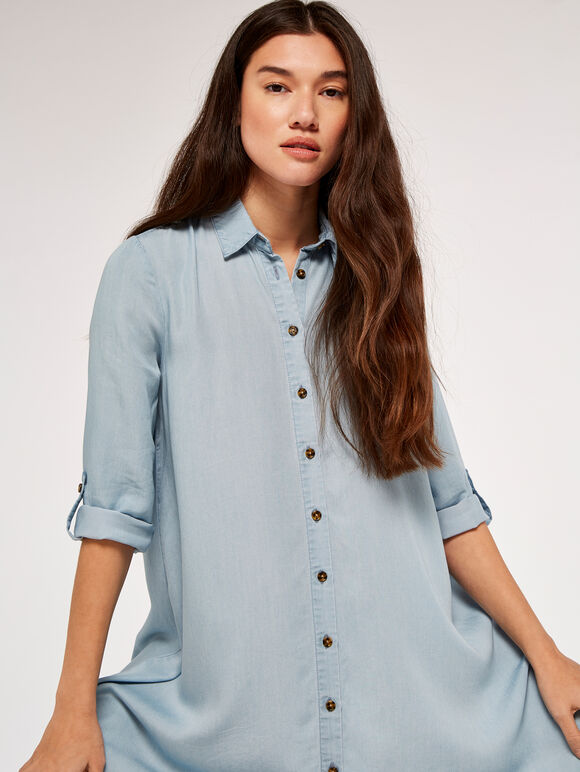 Denim Shirt Dress, Blue, large