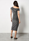 Drape Shoulder Wrap Shimmer Midi Dress, Silver, large