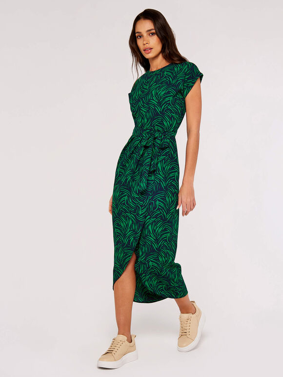 Brushstroke Print Wrap Maxi Dress, Navy, large