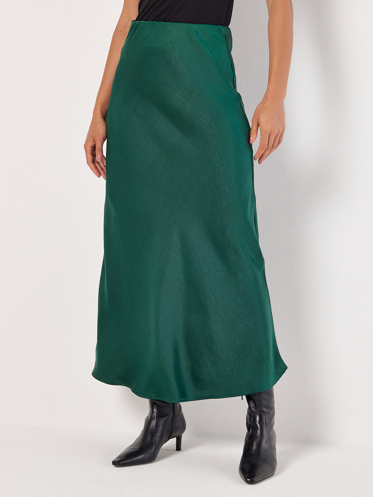 Satin Bias Midi Skirt Apricot Clothing