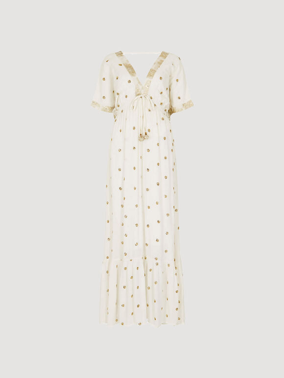 Sequin Spot Kaftan Maxi Dress, Cream, large