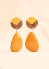 Wood And Acrylic Bead Drop Earrings, Yellow, large