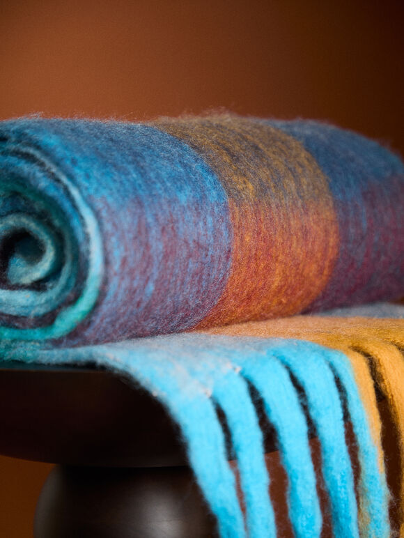 Colour Block Check Square Scarf, Blue, large