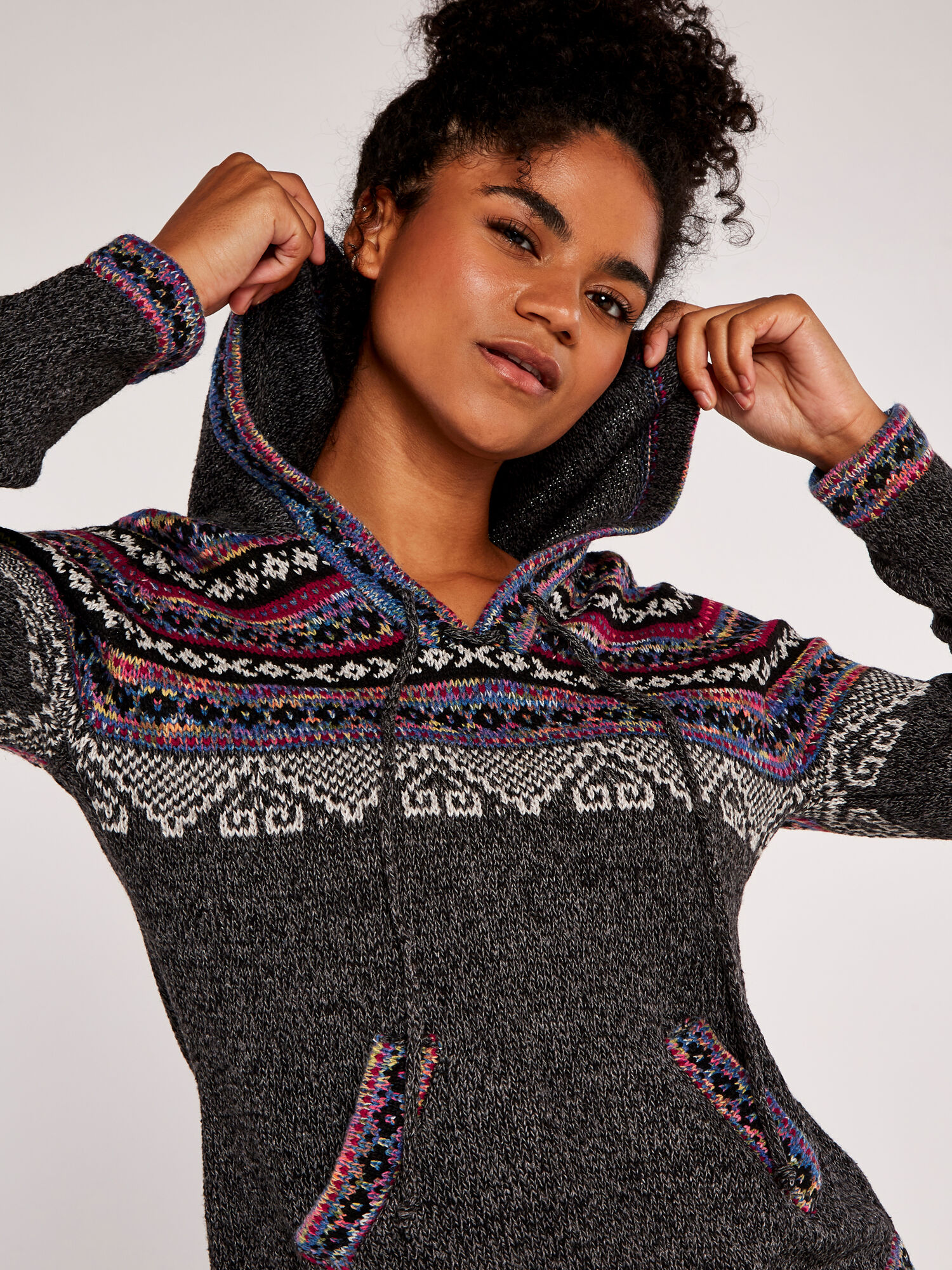 Hooded Fair Isle Jumper Apricot Clothing
