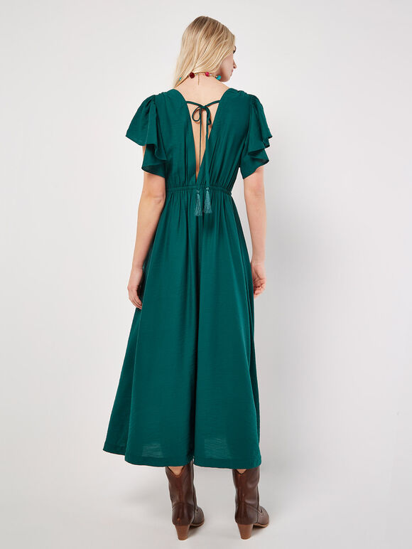 Angel Sleeve Button-Down Maxi Dress, Green, large