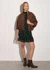 Snakeskin Chiffon Mini Dress, Khaki, large