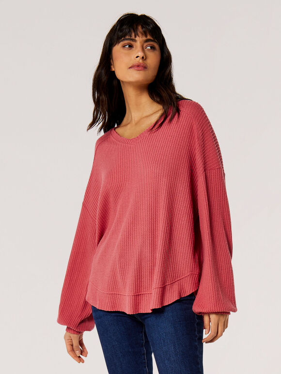 Haut surdimensionné en tricot gaufré, rose, grand