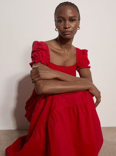 Cotton Tiered Milkmaid Midi Dress