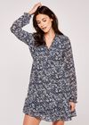Graphic Daffodil Ruffle Dress, Navy, large