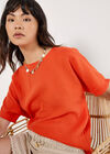Textured Cotton Button Back T-Shirt, Orange, large