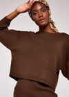 Vertical Rib Slash Neck Jumper, Brown, large
