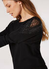 Stud & Lace Embellished Jumper, Black, large