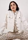 Cropped Cotton Denim Shirt, Cream, large