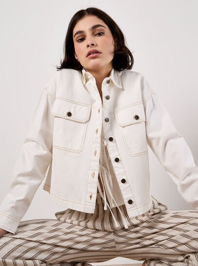 Cropped Cotton Denim Shirt