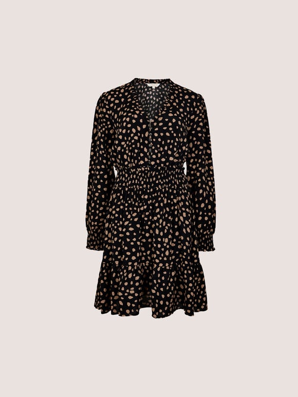 Irregular Spot Crepe Mini Dress, Black, large