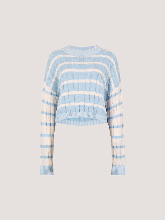 Contrast Stripe Cropped Jumper, Sky Blue, large